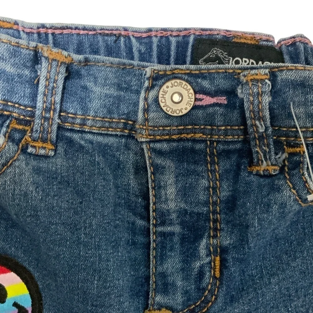 Jordache Jean Retro Hippie 60’s Distressed Dark Wash Embroidered Patches Girl 2T